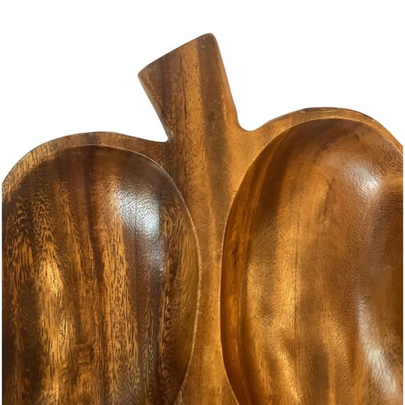 VTG Monkey Pod Wood Leaf Shaped 3 Section Divided Serving Tray/Bowls/Dish-14" - Picture 5 of 16